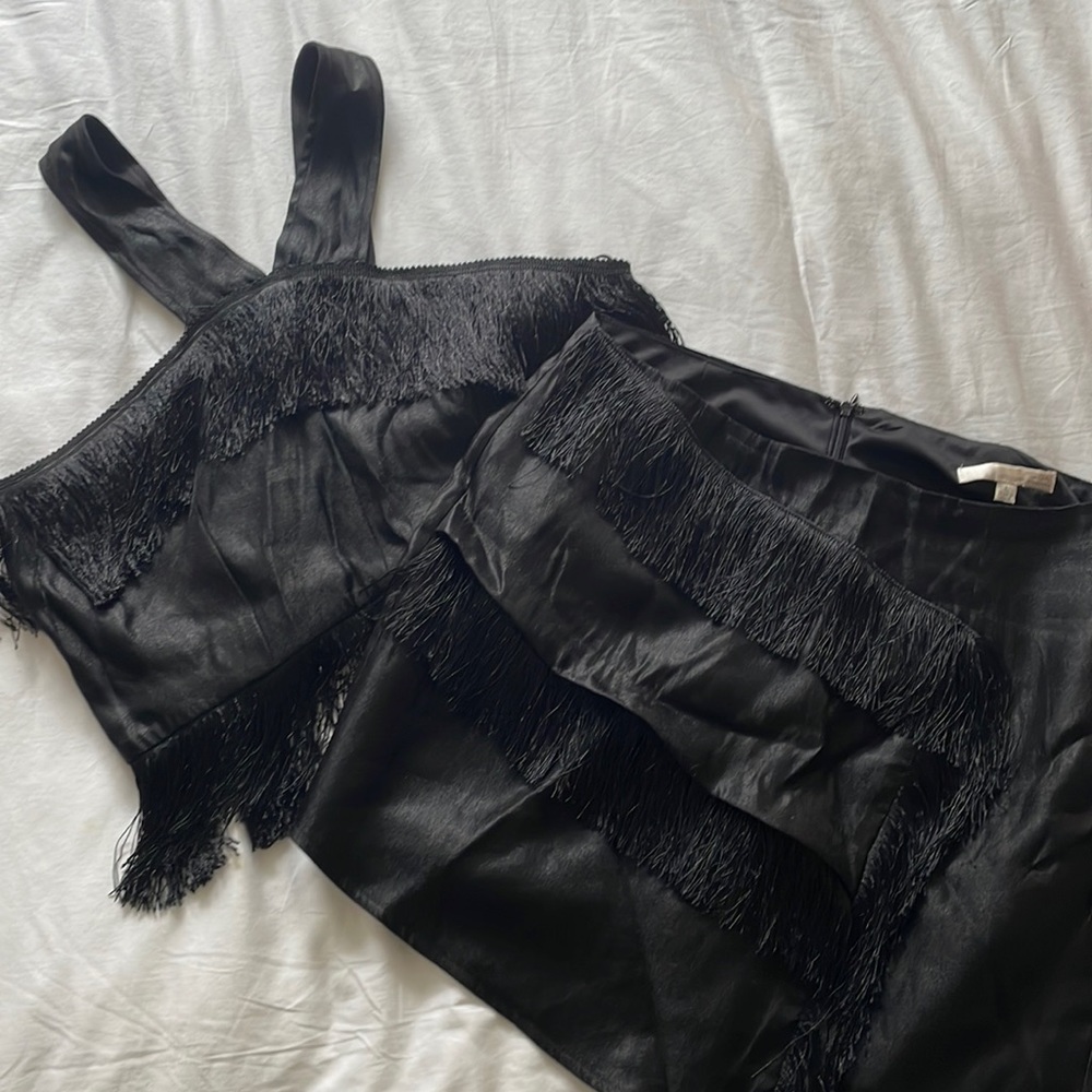 J.O.A. Black Fringe Tank and Skirt Set